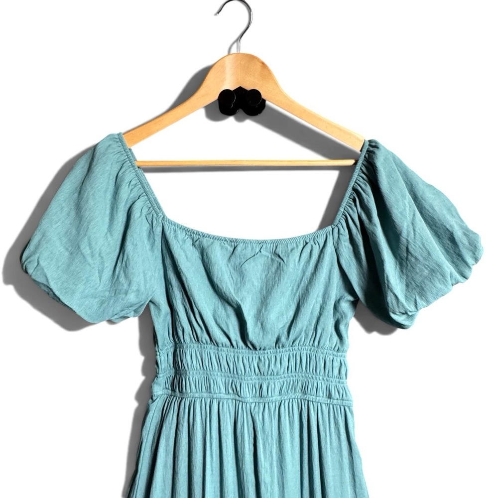 Trixxi Maxi Dress S Teal Smocked Puff Sleeve Tiered Boho Cottagecore Fairycore - Picture 6 of 15
